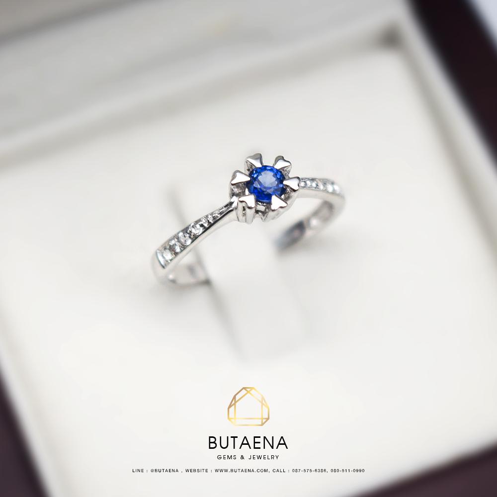 แหวนพลอยไพลิน+เพทายขาว(Blue Sapphire+White Zircon) | Butaena  จำหน่ายแหวนพลอยแท้ 100% เครื่องประดับคุณผู้หญิง